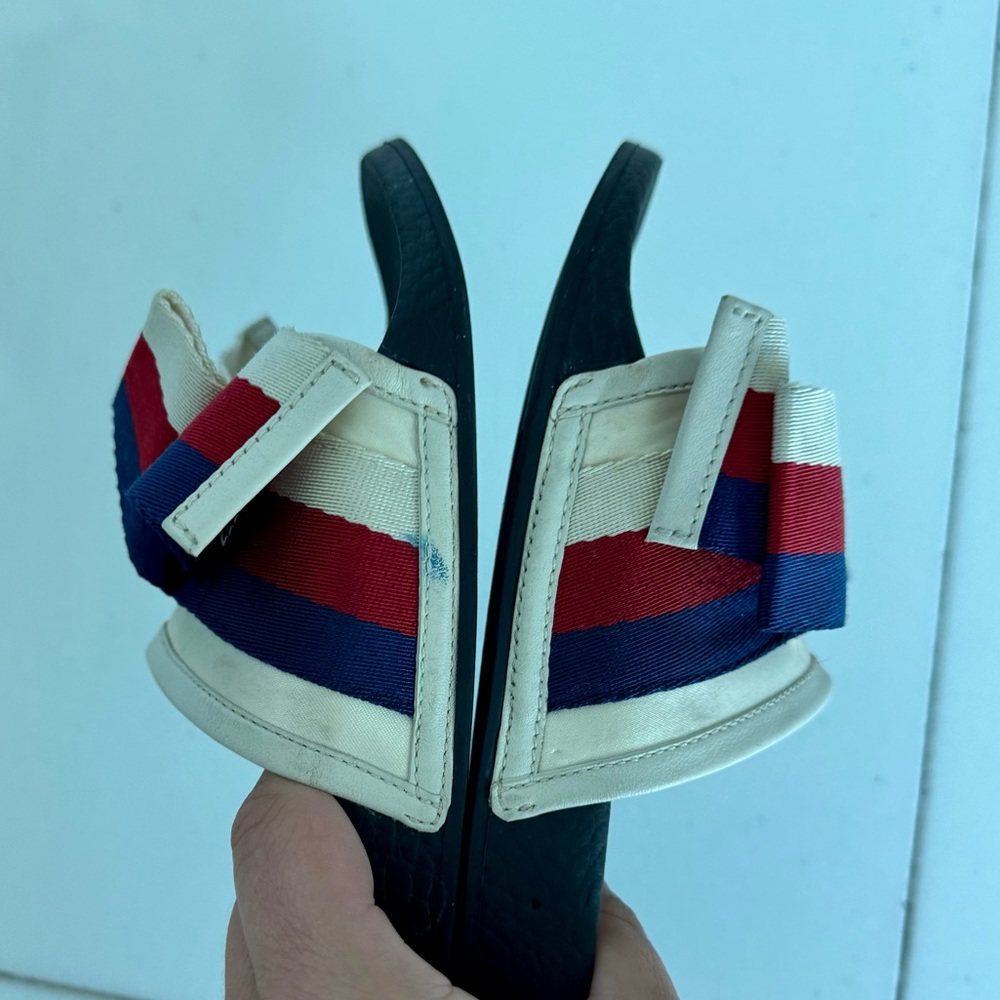 GUCCI Sylvie Web Bow Satin Slides - Picture 12 of 12